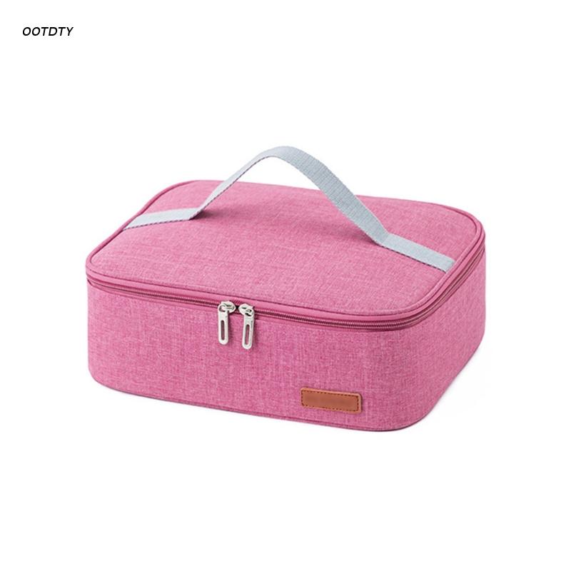 Insulated Lunch Box Bag with Handle Double Zipper Portable Mini Cooler Square Flat Style Thermal Meal Tote Carrier for Work: rose Red
