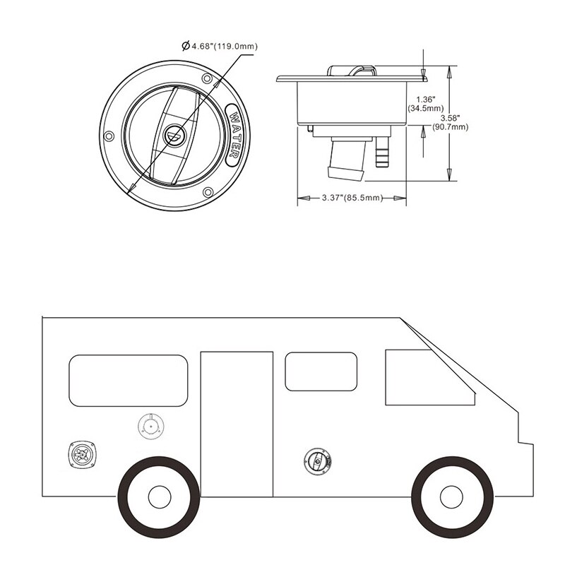 Caravan Accessories RV Modified Gravity Water Inlet with Lock Key Water Tank Inlet Hatch Camper Trailer RV Lock Door