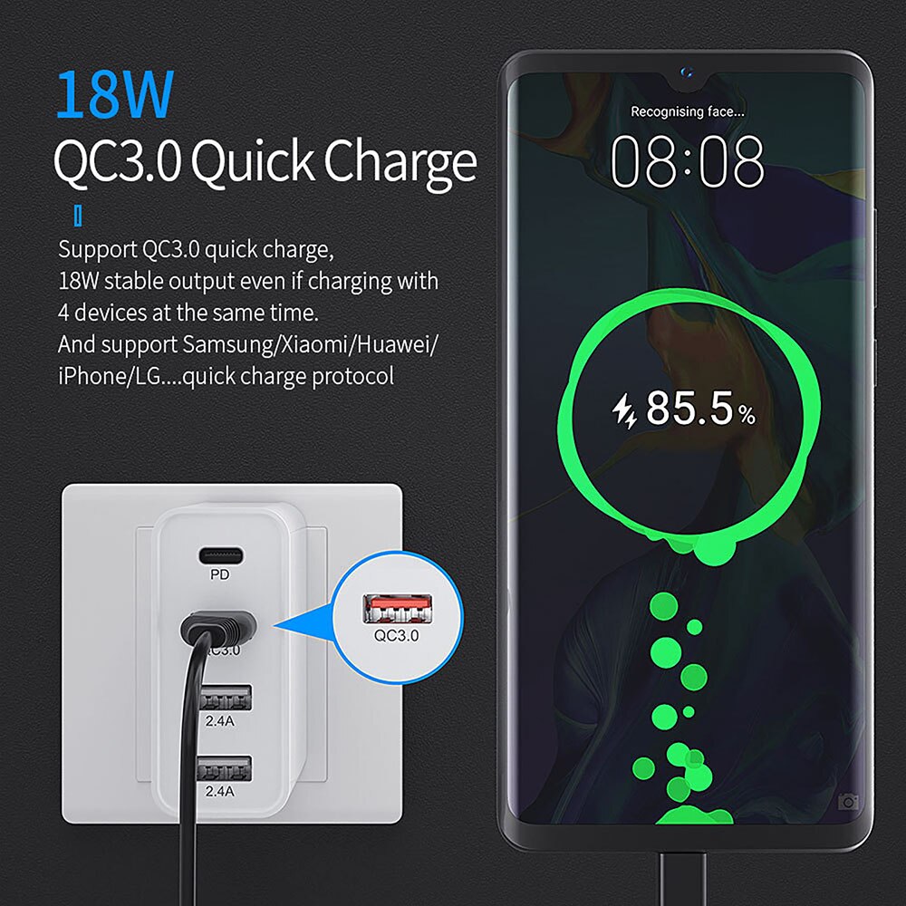 Fast Charger 48W Usb Type C Pd Charger Met Quick Charge 4.0 3.0 Draagbare Usb Telefoon Oplader Voor Tablet smartphone Snelle Lading