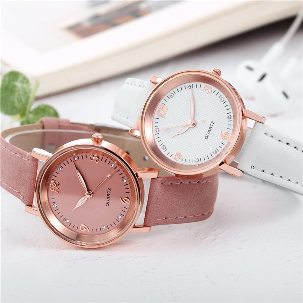 mujeres imitación de reloj relojes de lujo reloj de cuarzo Acero inoxidable Dial de pulsera correa de cuero reloj