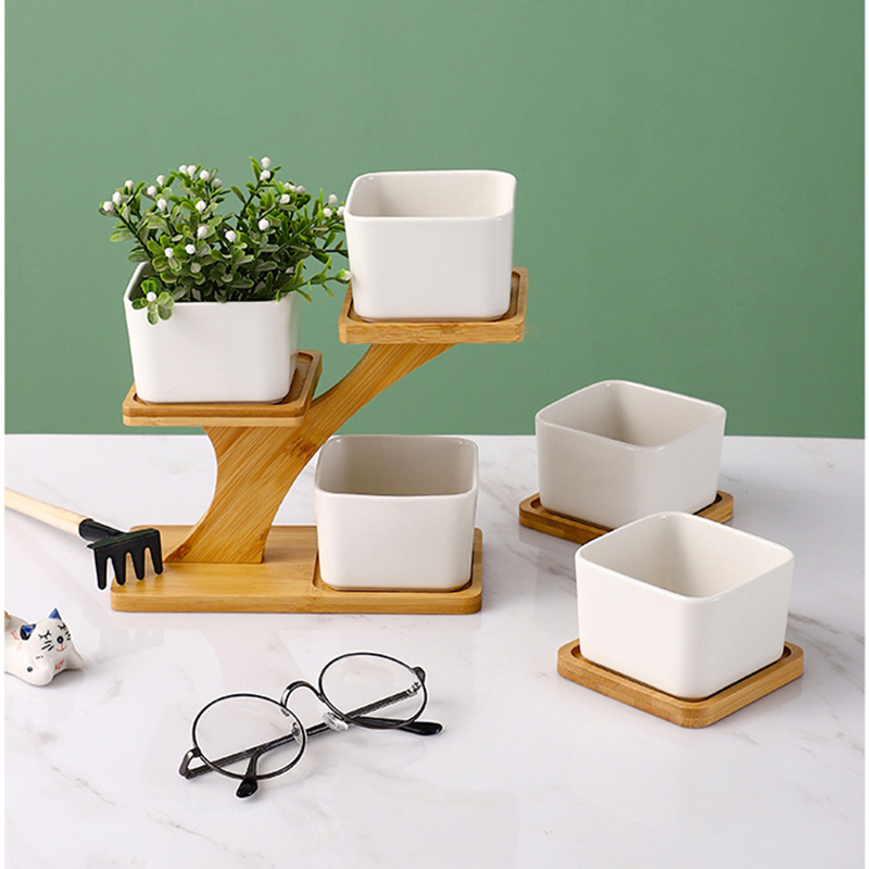 Oval Shape Bamboo Wood Saucer Plant Tray Mini Plant Flower Pot Stand Favor Succulent Pot Tray Simple Home Balcony