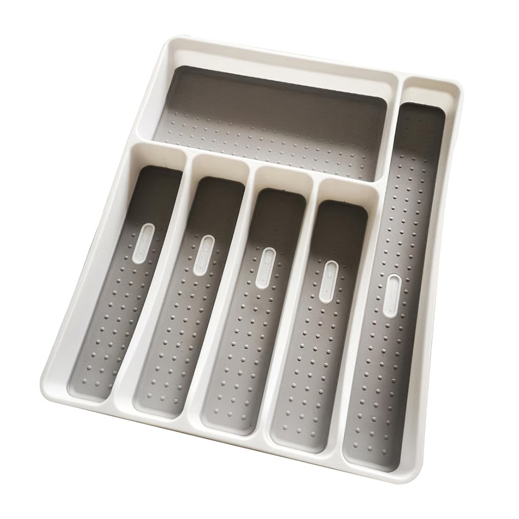 Kitchen Cutlery Tray Drawer Organizer Silverware Utensil Storage Cutlery Tray 5/6 Sections Divider Kitchen Drawer: 6 Grids