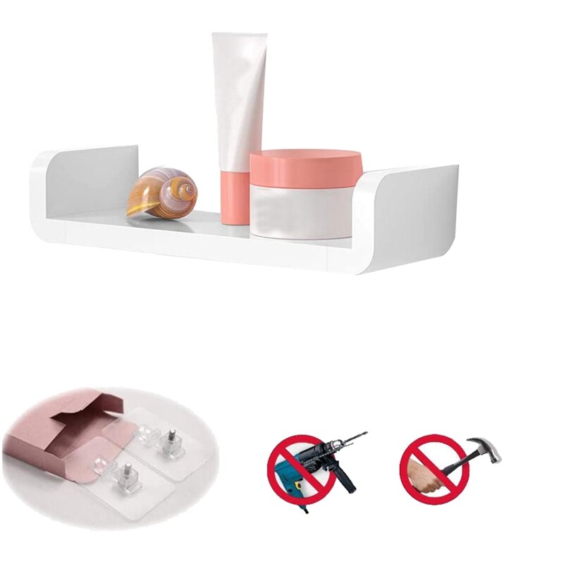 Floating Shelf Wall Shelf Non-Drilling, U Bathroom Organizer Display Ledge for Home Decor/Kitchen/Bathroom Storage - M