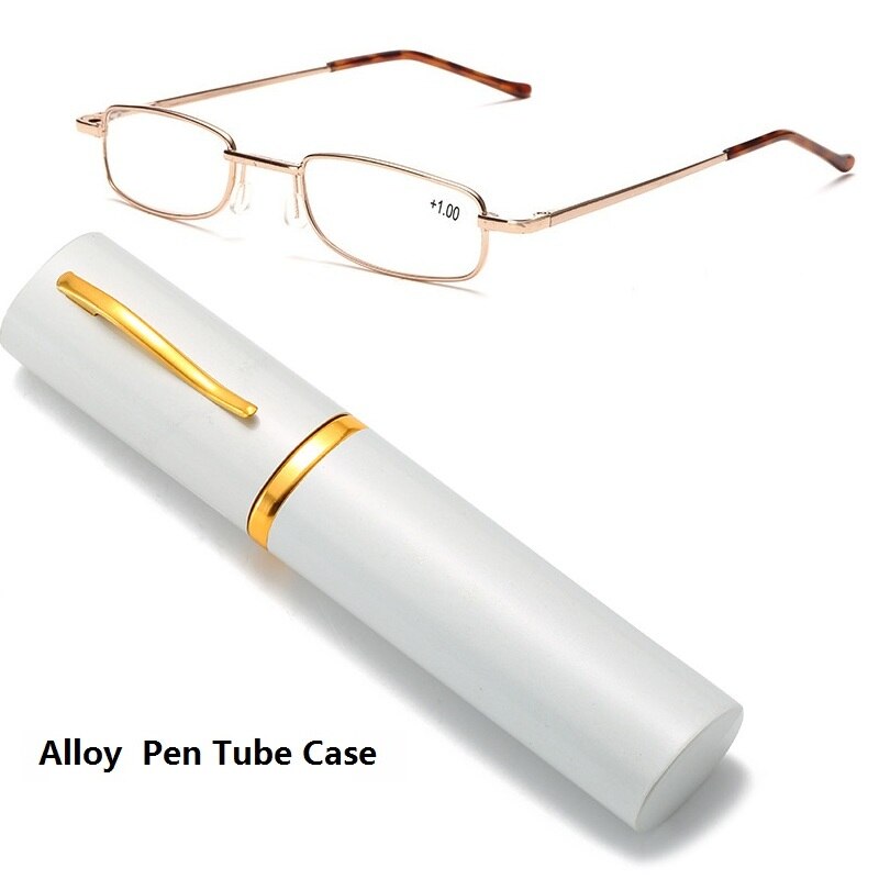 Óculos de leitura ultraleve portátil, presbiopia dioptria plus, para homens e mulheres, com + 1.5, 2.0, 2.5, 3.0, 3.5 e 4.0: 150 / WHITE-ALLOY CASE