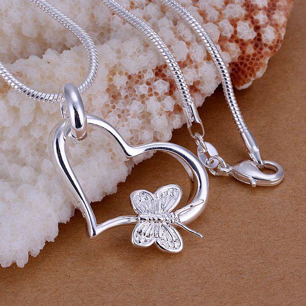 verzilverd hanger, 925 mode Zilveren sieraden vlinder hart hangers ketting voor vrouwen/mannen + chain SP090