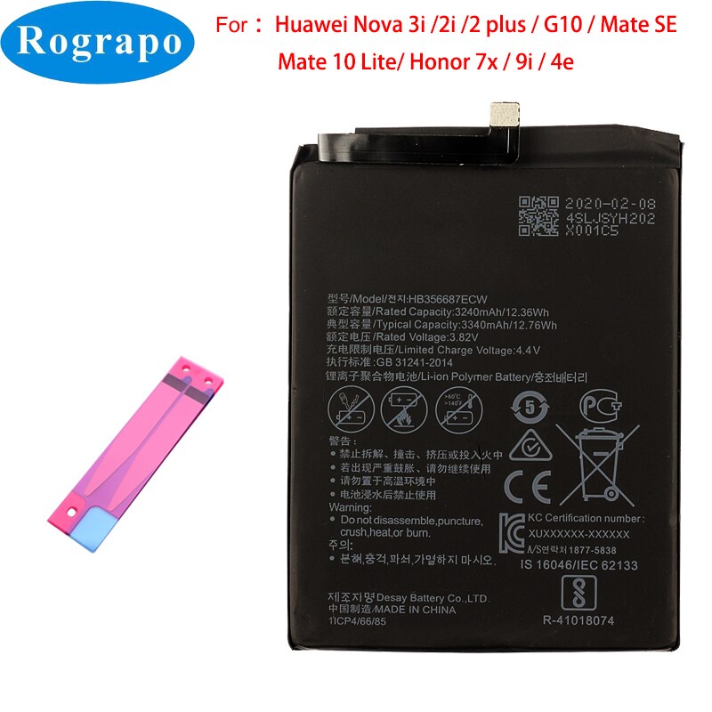 Batería 100% Original para Huawei Mate 10 Lite P30 Lite G10 / Nova 2 Plus 2i 3i 4e / Honor 9i 7X, 3340mAh, HB356687ECW, novedad