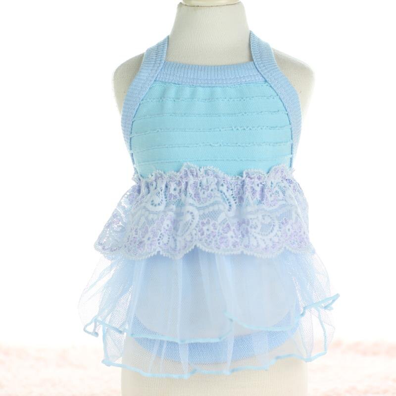Süße Prinzessin Spitze Mädchen Hund Kleider Kleidung für Hunde Katze Tragen Produkte für Haustiere Yorkie Malteser Chiwawa Frühling Sommer: Blau / M