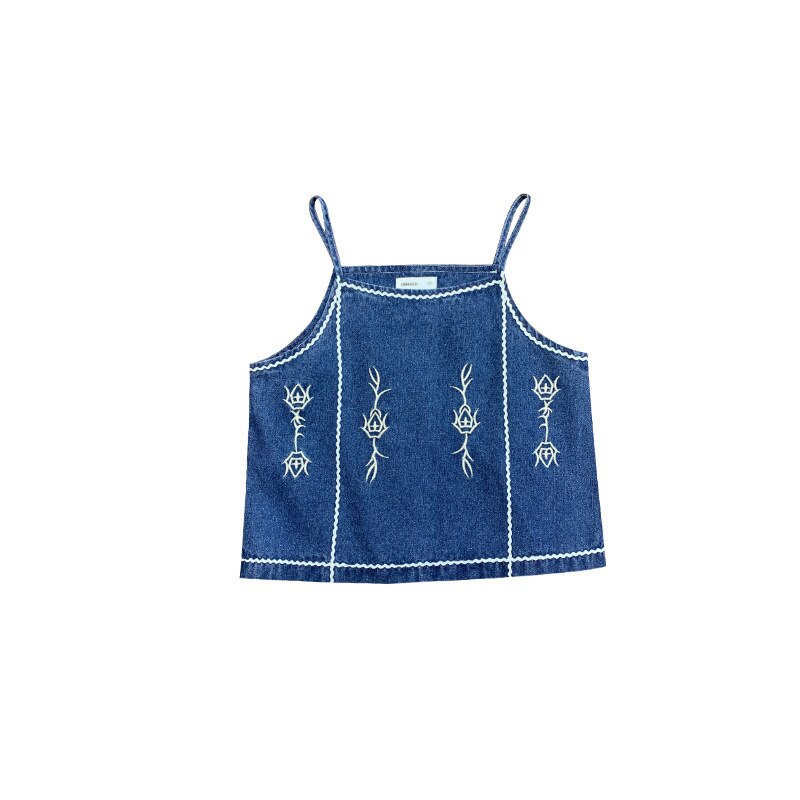 Camicia per bretelle da bambina primavera gilet per bretelle in Denim ricamato per bambini 11-167: Blu / 100 cm