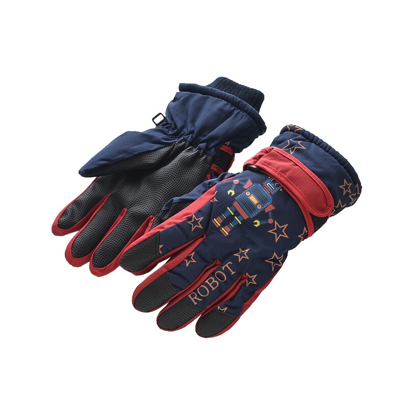 Vliegtuig Print Winter Jongens Meisjes Handschoenen Waterdicht Antislip Dikke Warme Kids Wanten Skiën Sneeuw Sport Kinderen Handschoenen: C Navy
