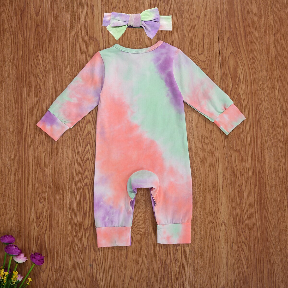 FOCUSNORM 0-18M Del bambino Delle Ragazze Dei Ragazzi cravatta-tintura corpo E Pagliaccetti A Maniche Lunghe Pulsante di Stampa Autunno Tute E Tute Da Palestra fascia 2pz