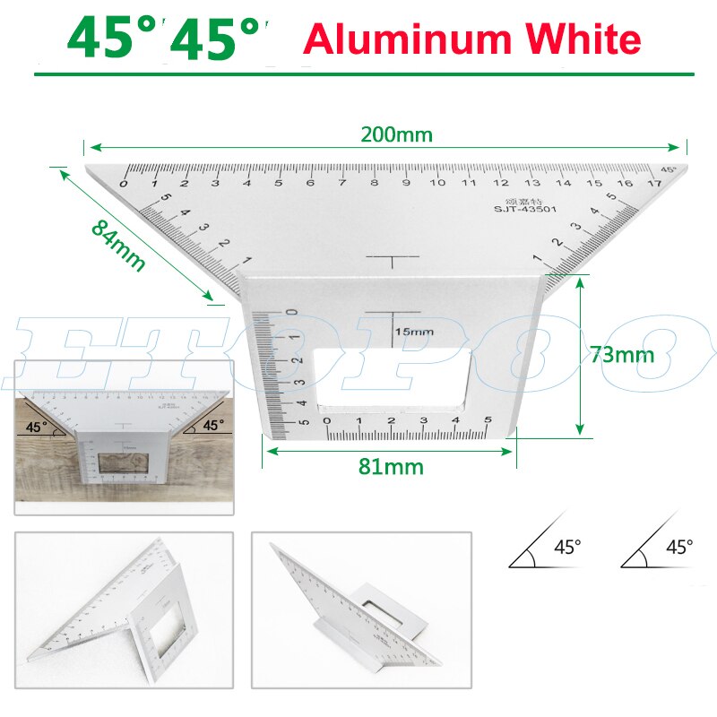 Japanse Aluminium Vierkante Hoek Heerser 45 Graden 90 Graden Gauge Gradenboog Voor Multifunctionele Timmerman Houtbewerking Tool