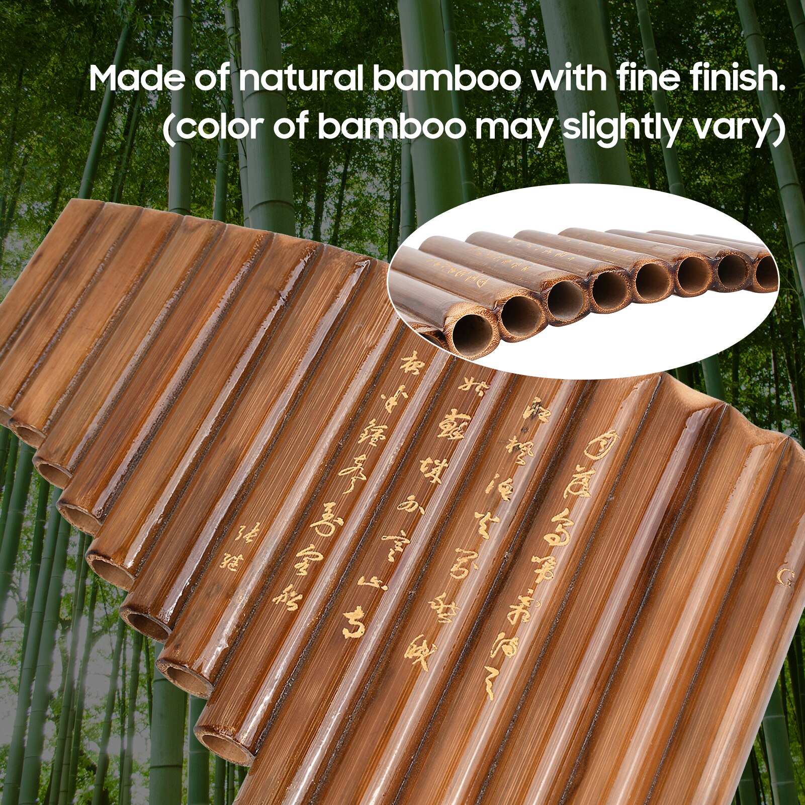 15 Pipe Pan Flute G Key Pan Pipes Natural Bamboo Panpipes Chinese Traditional Woodwind Instrument with Carry Bag