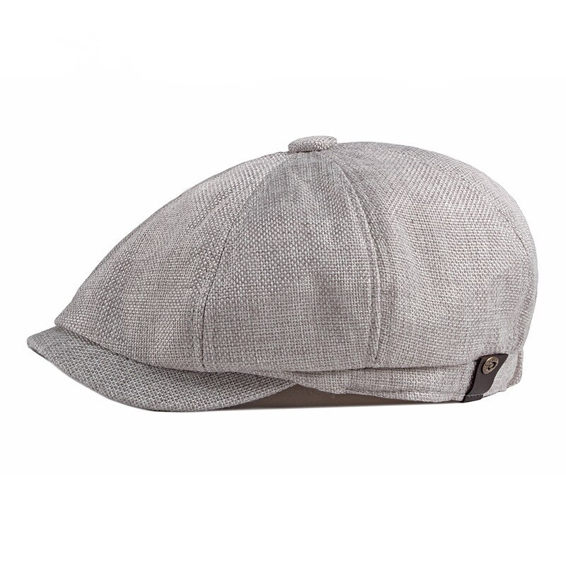 Sombrero de boina de lino estilo británico para hombre, gorra plana estilo hiedra, clásica, transpirable, con visera de hueso: gray