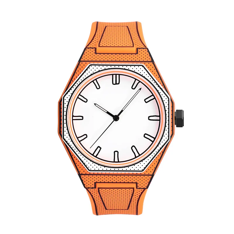 Comic Style Watches Dial Numberless Men’s Quartz Watch Male Watches for Man Wristwatch Strap Clock: Pink