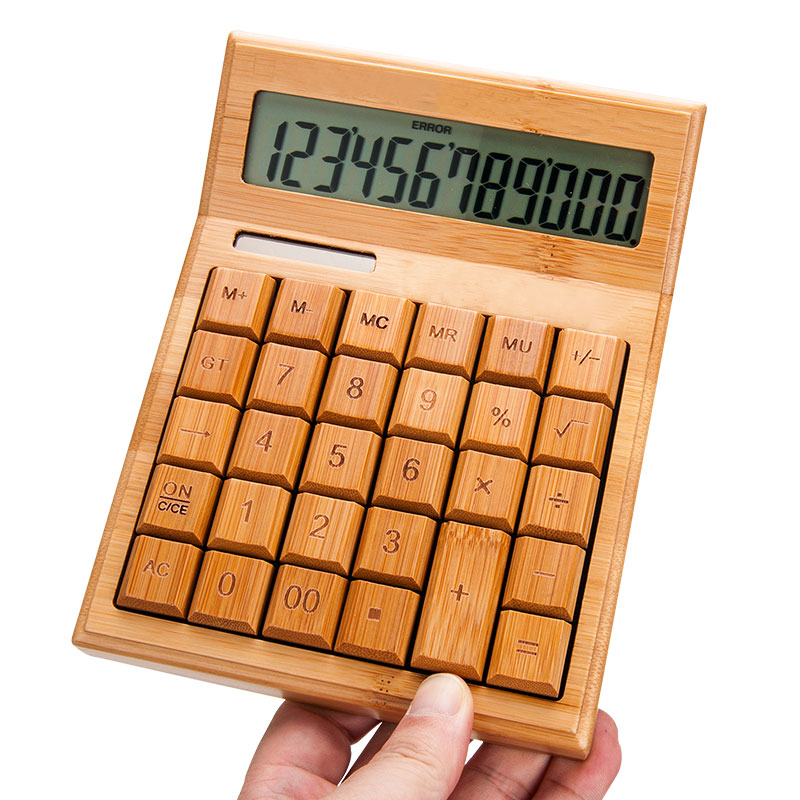 Panel Solar Bamboo Calculator jumbo 12 Digit LCD Display Office school calculator small mini personal student calculator: CS-29 JUMBO