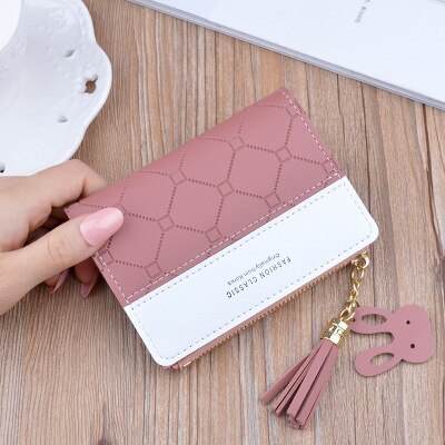 Geometria retalhos borla carteira feminina zíper curto grande capacidade moeda bolsa casual breve titular do cartão bolso moda saco de embreagem: 7