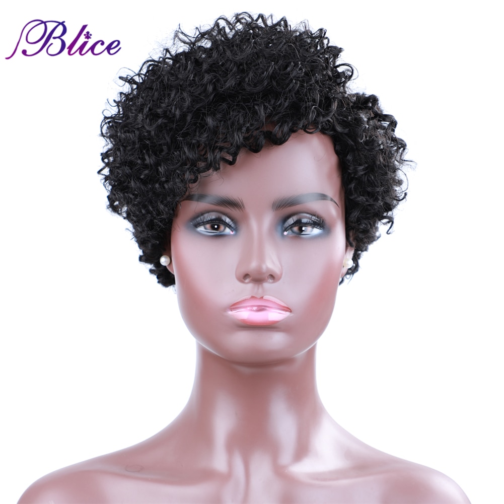 Blice Synthetische Korte Zwarte Afro Kinky Krullende Pruik Voor Vrouwen Afrikaanse Amerikaanse Pruiken Machine Gemaakt Kanekalon Haar