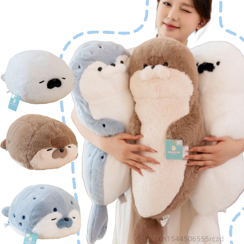 Kawaii Cartoon Sea Creature Sea Otter Plush Doll Pillow Blue Seal Sea Otter Stuffed Animal Birthday For Boys And Girls