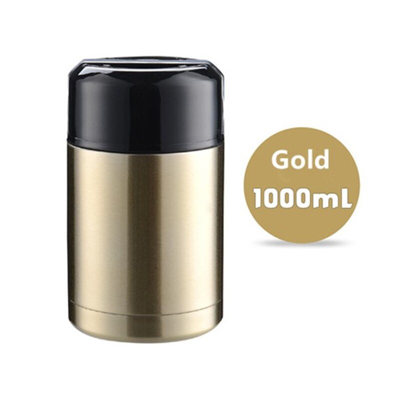 Stor kapacitet 800ml/1000ml termos madkasse til mad bærbare rustfrit stål suppebeholdere vakuumflasker termokop: 1000ml guld