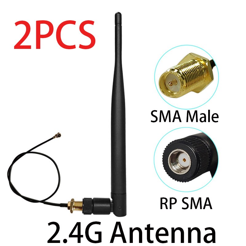 2.4 GHz WiFi Antenna 5dBi Aerial RP-SMA Male Connector 2.4ghz antena wi fi antenne IOT PCI Card USB Wireless Router Wifi Booster: 2PCS Female Cable