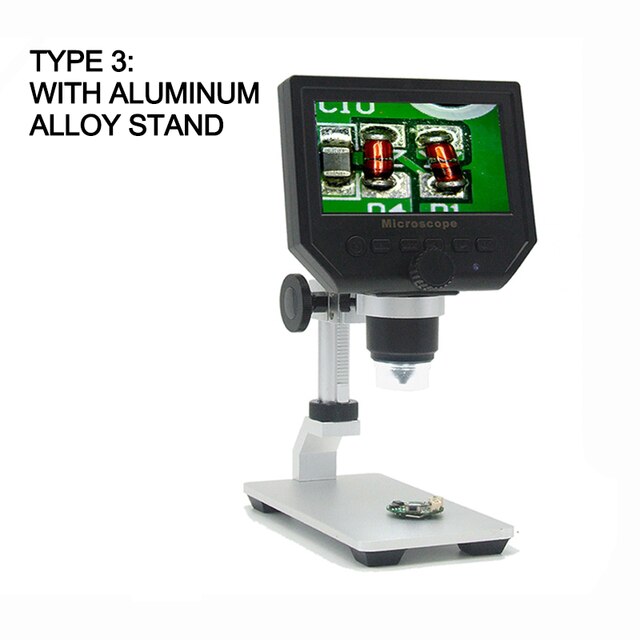 Digital Microscope for PCB Repair 600X 3.6MP USB 4.3 Inches HD LCD Video Microscope Display with Aluminum Alloy Stand