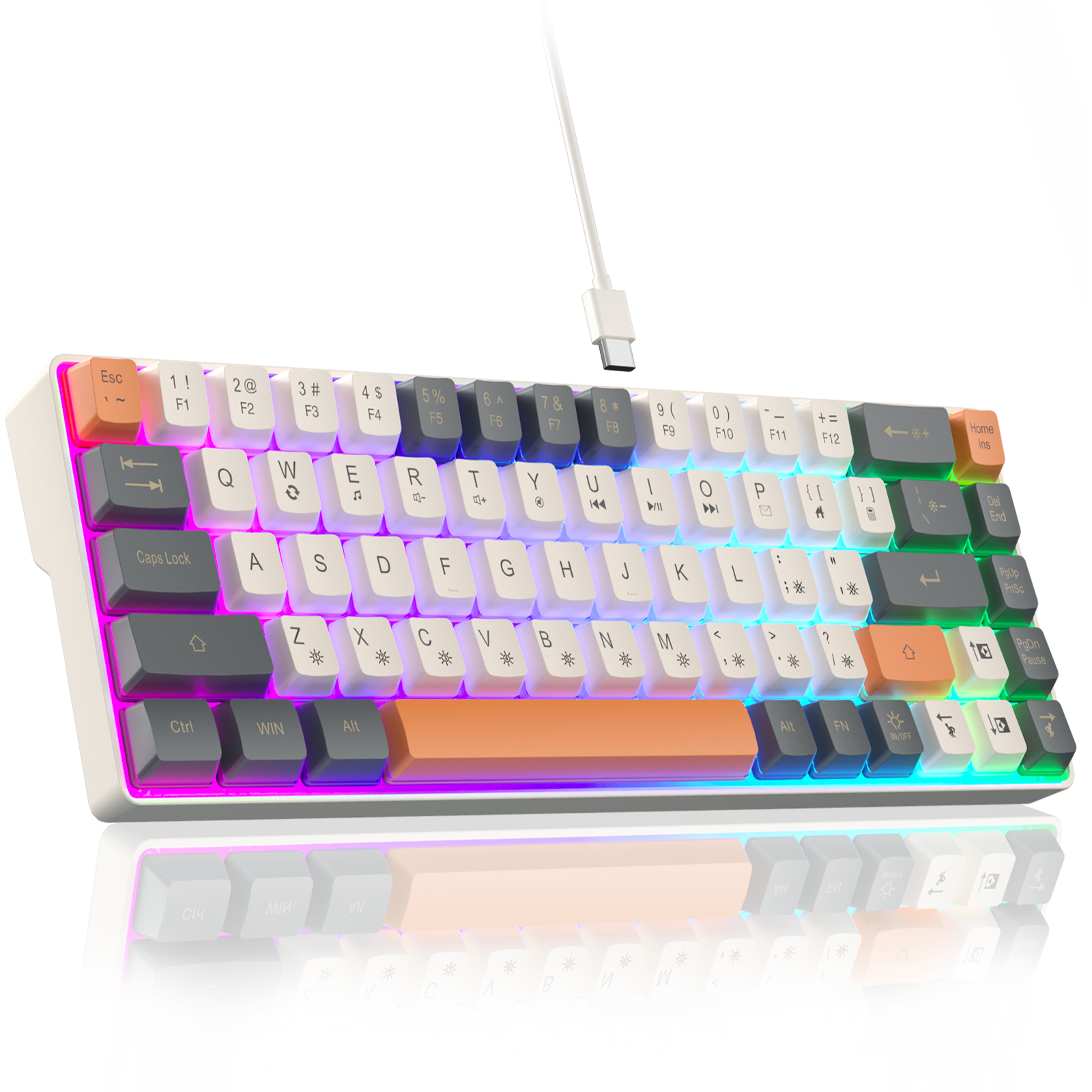 SOLAKAKA SK968 Wired Keyboard Optical Switches RGB Backlit Keycaps 60% Compact Office Computer Membrane Gaming Keyboard Portable: BROWN