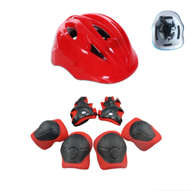 7 st barn cykel knä handledsskydd armbåge set hjälm cykling rullskridsko hjälm huvudskydd: 09