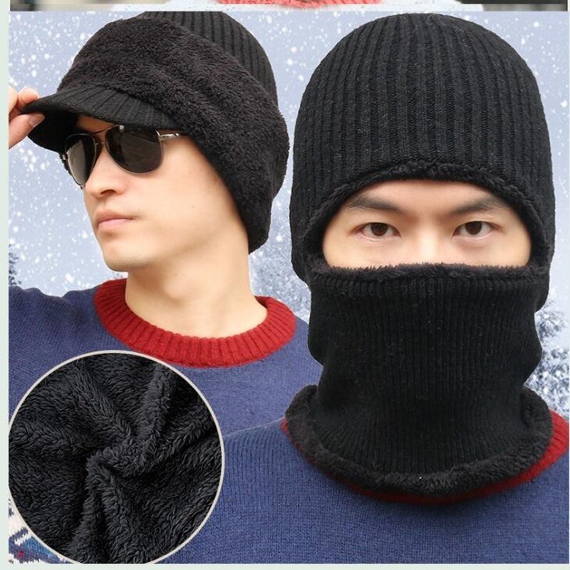 Gorro cálido de punto Unisex, pasamontañas, sombreros de lana de invierno, calentador de cuello para hombres y mujeres y adultos, gorros gruesos