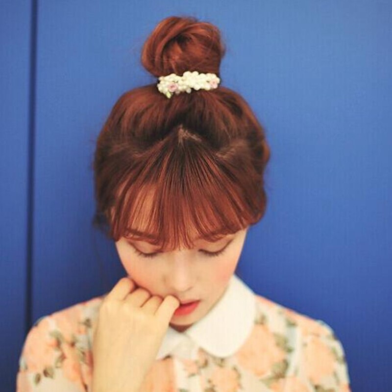 Koreanische Süße Neue Frauen Mädchen Blume Perlen Elastische Nachahmung Perlen Reize Gummi Headwear Haar Seil Zubehör