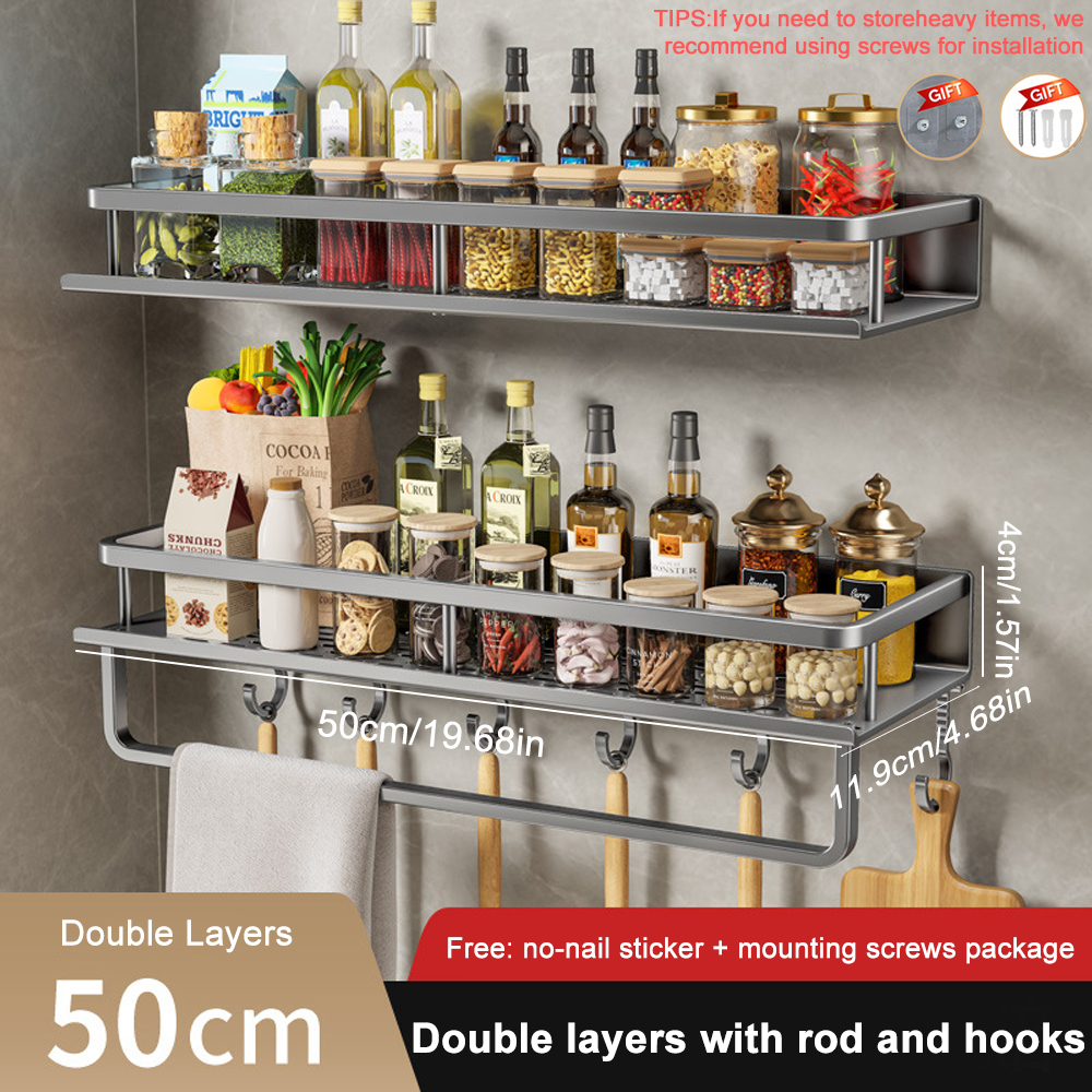 1/2 Stuks Geen Punch Kruidenrek Wandmontage Keuken Spice Organizer Met Haak Staaf Kruidenrek Spice Plank badkamer Keuken Plank: MULTI