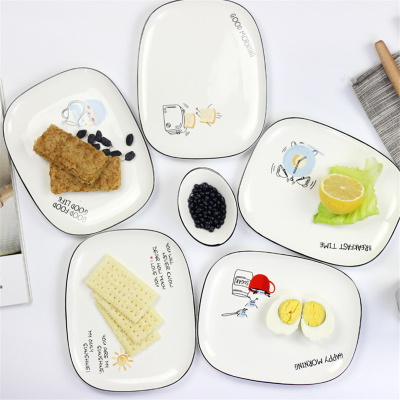 1Pce Nordic Stijl Keramische Borden Unieke Fruit Salade Cake Dessertbord Creatieve Westerse Brief Schotel Ontbijt Plaat