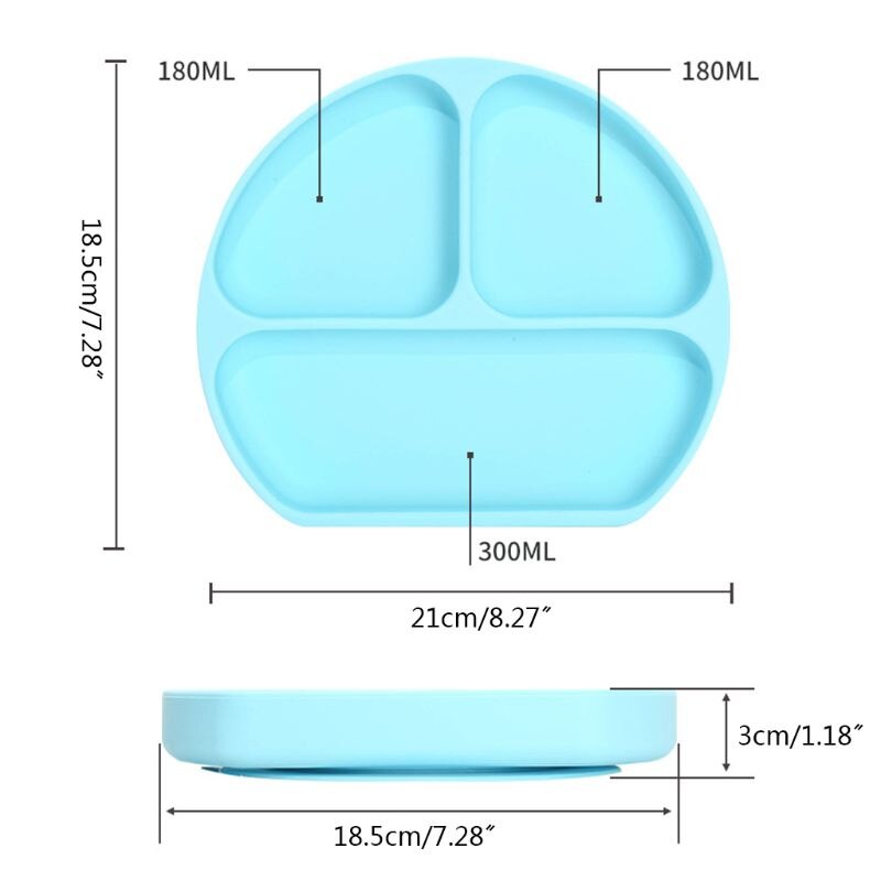 Plato de bebé de silicona de grado alimenticio plato de agarre de Base de succión dividido rosa con tapa R2JF