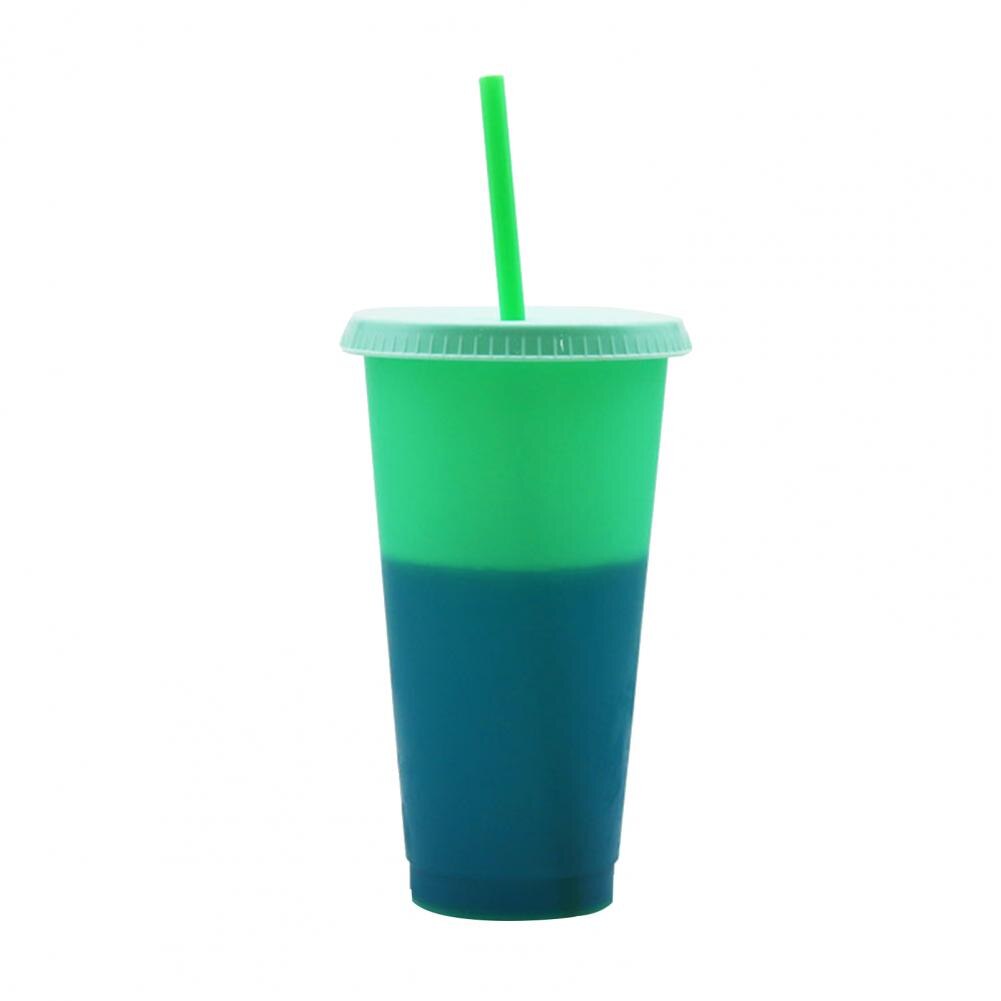 720ML Reusable PP Straw Cup Water Cold Cups with straw Discoloration Water Drinking Cup Juice tumblers Cup Straw Mug Drinkware: Green
