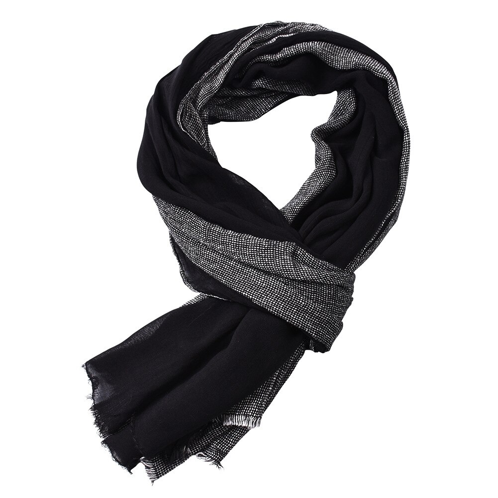 Black Cotton Linen Scarf Men Long Patchwork Scarf for Men Tassel Winter Mens Scarves Men&#39;s Accessories: black