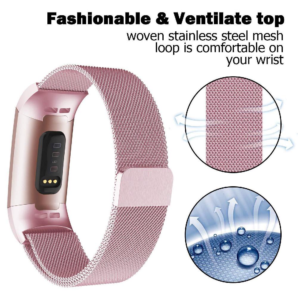 Correa de Metal para Fitbit Charge 3, repuesto de pulsera magnética de acero inoxidable sin tornillos