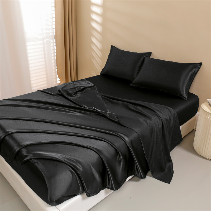 Satin Bed Sheets, Queen Size Sheets Set, 4 Pcs Silky Bedding Set 1 Deep Pocket Fitted Sheet + 1 Flat Sheet + 2 Pillowcases