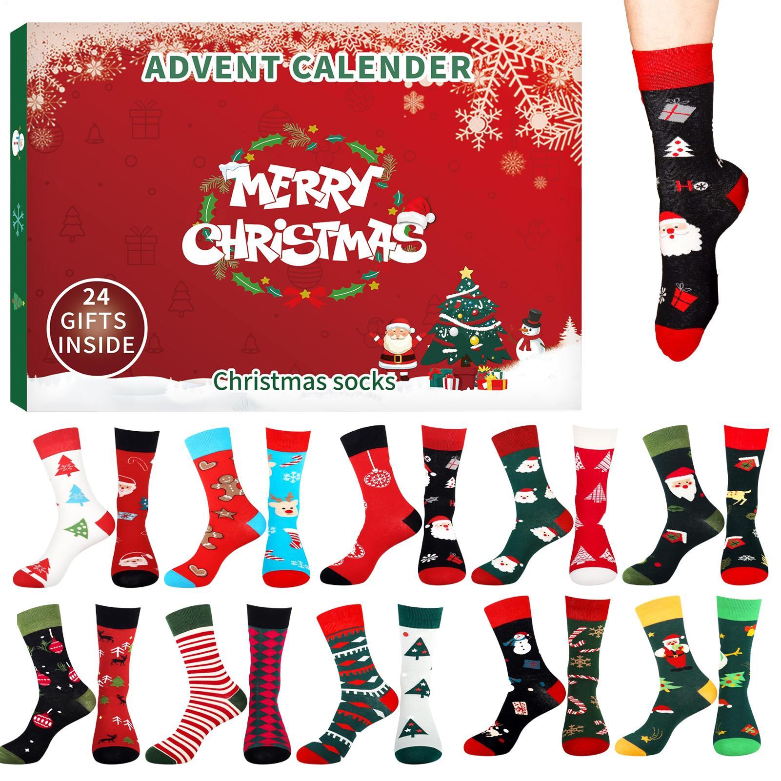 Weihnachtsstrumpf, Adventskalender, 24 Tage Countdown, 24 Tage Advent-Box-Socken, Weihnachtssocken für Jungen, Mädchen, Männer, Frauen