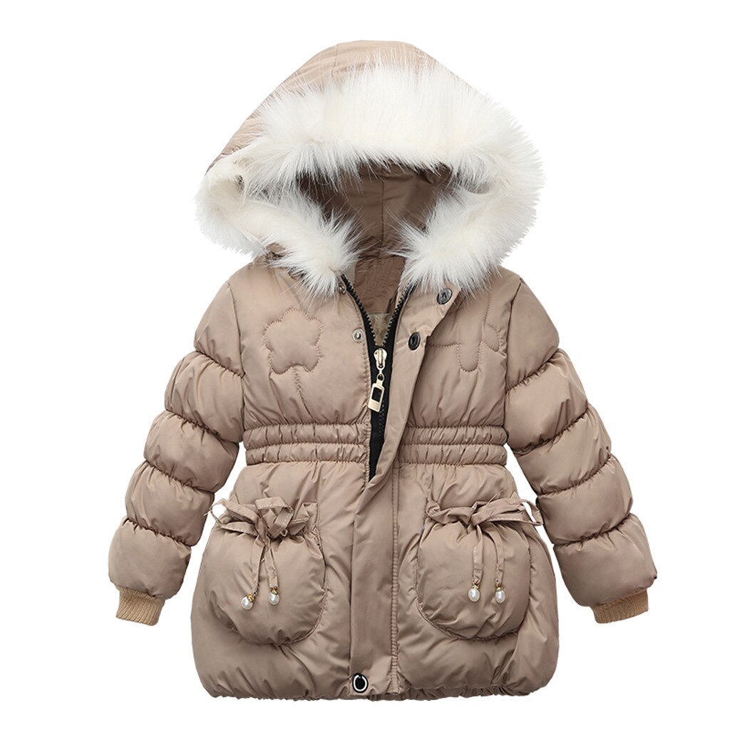Baby pige jakke børn børn piger vinterjakker jakker lynlås tyk holde varm sne hættetrøje outwear langærmet varm vinter frakke: Beige / L
