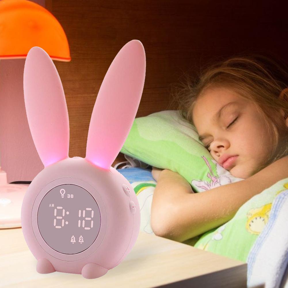 Leuke Konijn Wekker Siliconen Inductie Nachtlampje Wekker met Temperatuur Display voor kinderen slaapkamer Decor