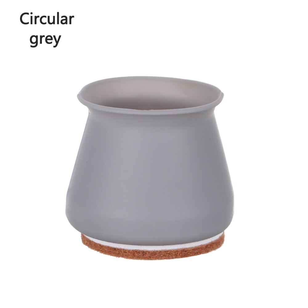 4 Pcs Silicone Round/Square Chair Table Foot Cover Protector Caps with Felt Bottom Furniture Anti-slip Mute Solid Pad: circular-grey