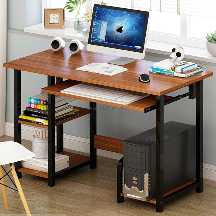 Modern Computer Desk Table With Keyboard Tray Bookshelf For Student Study Writing Home Office Working Table