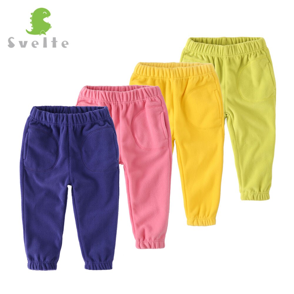 Svelte børn drenge piger casual polar fleece solide bukser til forår efterår unisex børn sportsbukser til 2-7y