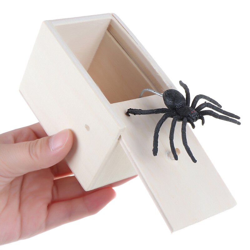 Prank Bauble April Fool's Day Spoof Funny Scare Small Wooden Box Spider Scary Girls Education Baby Toys