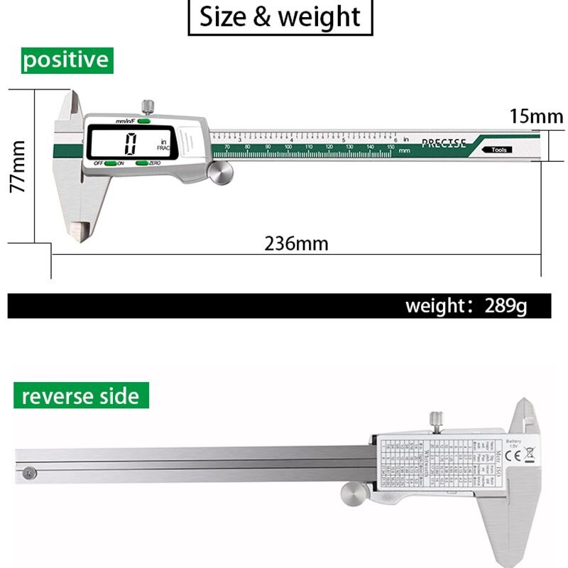 0.01mm Precision LCD Vernier Caliper 150mm Stainless Steel Digital Display Caliper Fraction Metric Inch Measuring Tools With Box