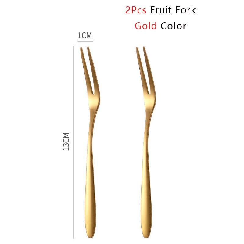 2/6pcs Fruit Fork Set Mini Cute Stainless Steel Dessert Forks Silver Gold Rose Gold Cake Flatware Cutery Fork for Home Use: 2Pcs Gold Color