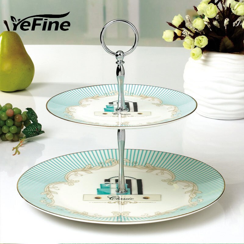 Yeefine luuposliini kaksikerroksiset astiat ja lautaset setti välipalateline pidike luksus posliinikakku leivonnaiset hedelmäastia keraaminen tarjotin