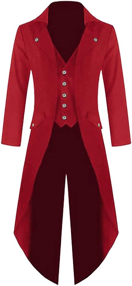 Mens Steampunk Gothic Jacket Victorian Tailcoat Vintage Halloween Costume Tuxedo Coat Uniform: 4XL / Red