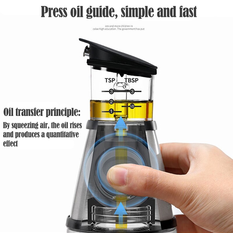 500Ml Kwantitatieve Druk Olie Fles Dispenser Meetbare Glazen Fles Olie Kruiden Container Voor Keuken Koken Gereedschap