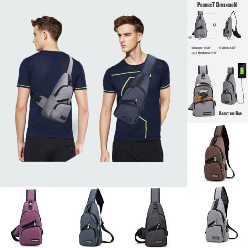 Los hombres de bolso con carga USB paquete pecho bandolera bolsos de hombro Reino Unido