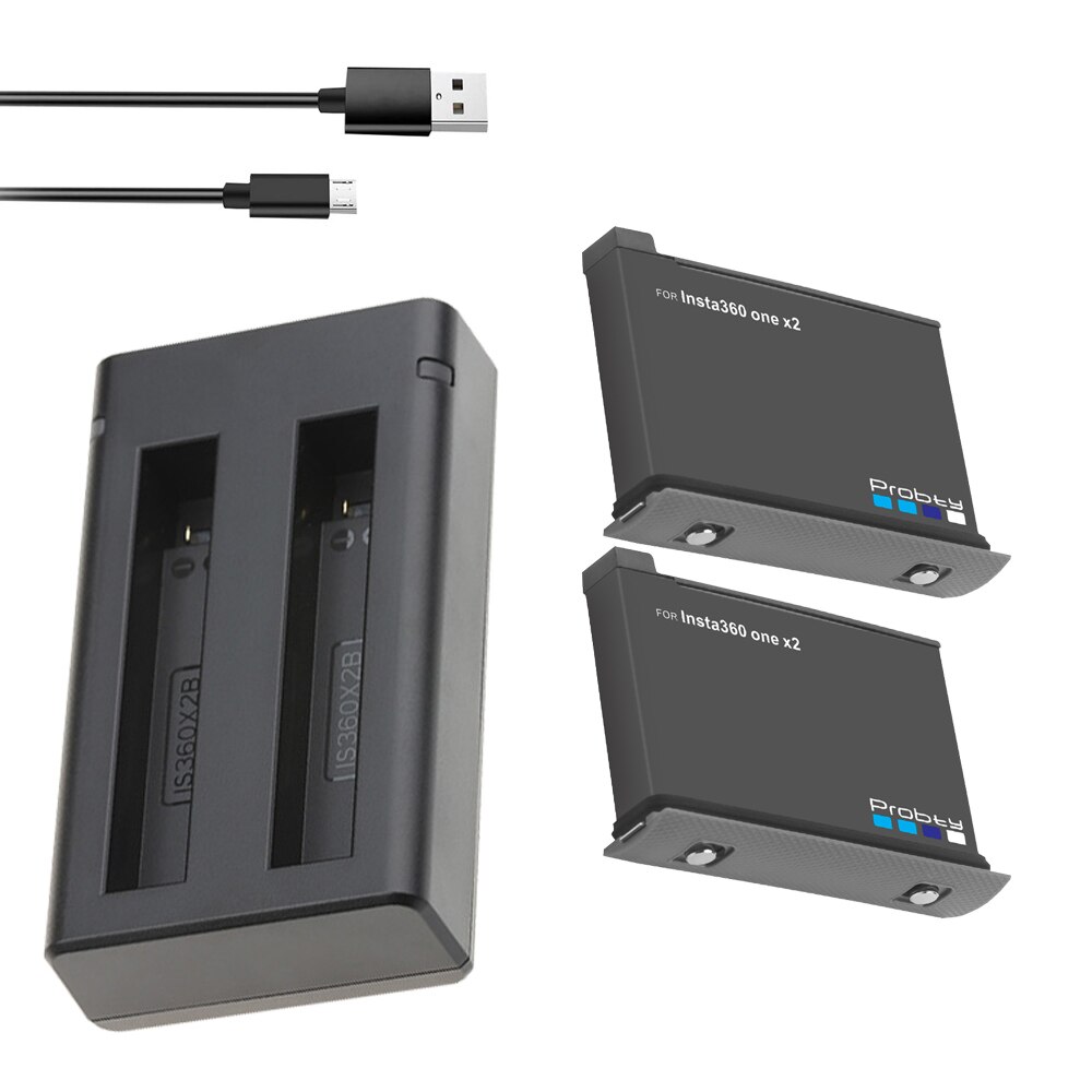 1800mAh battery pack for Insta360 ONE X2 rechargeable lithium battery Insta 360 X2 panoramic camera fast charger accessory: 2BatteryWithCharger